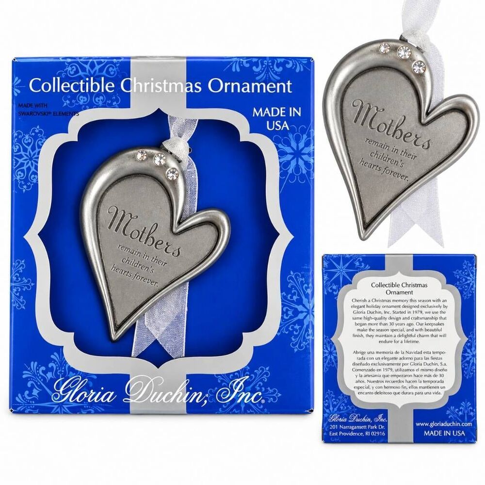 Gloria Duchin Mothers Heart Christmas Ornament Swarovski Elements Silver Ribbon